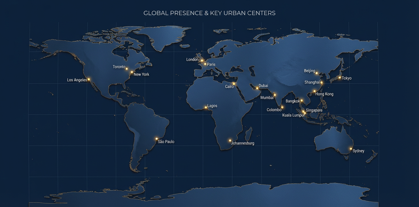 Global Enquiry Group — world presence map showing key cities